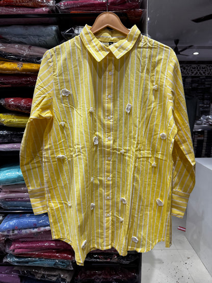 SH18Cotton stripes crochet flowers shirt