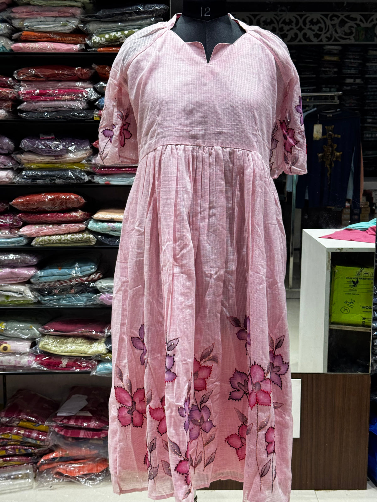F164 Buetterfky hands Linen kota doriya dress with brush paint