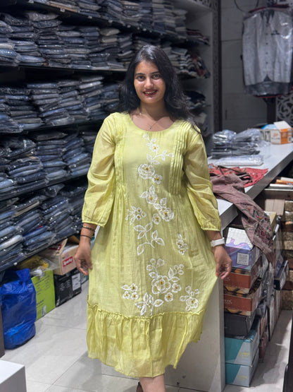 F157 Butter yellow mulchanderi dress