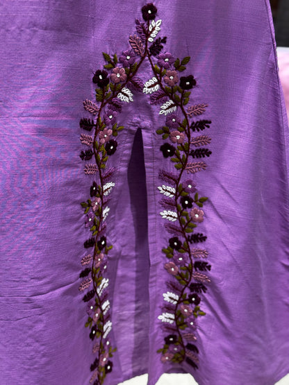 F142 Lavender Slubsilk side slit kurti