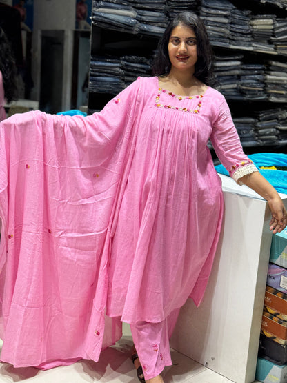 K253 Cotton candy pink Mulkota three peice suit set