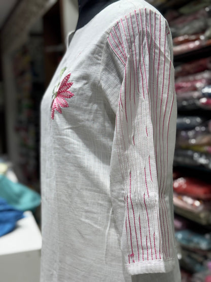 C137 handloom cotton white cord set