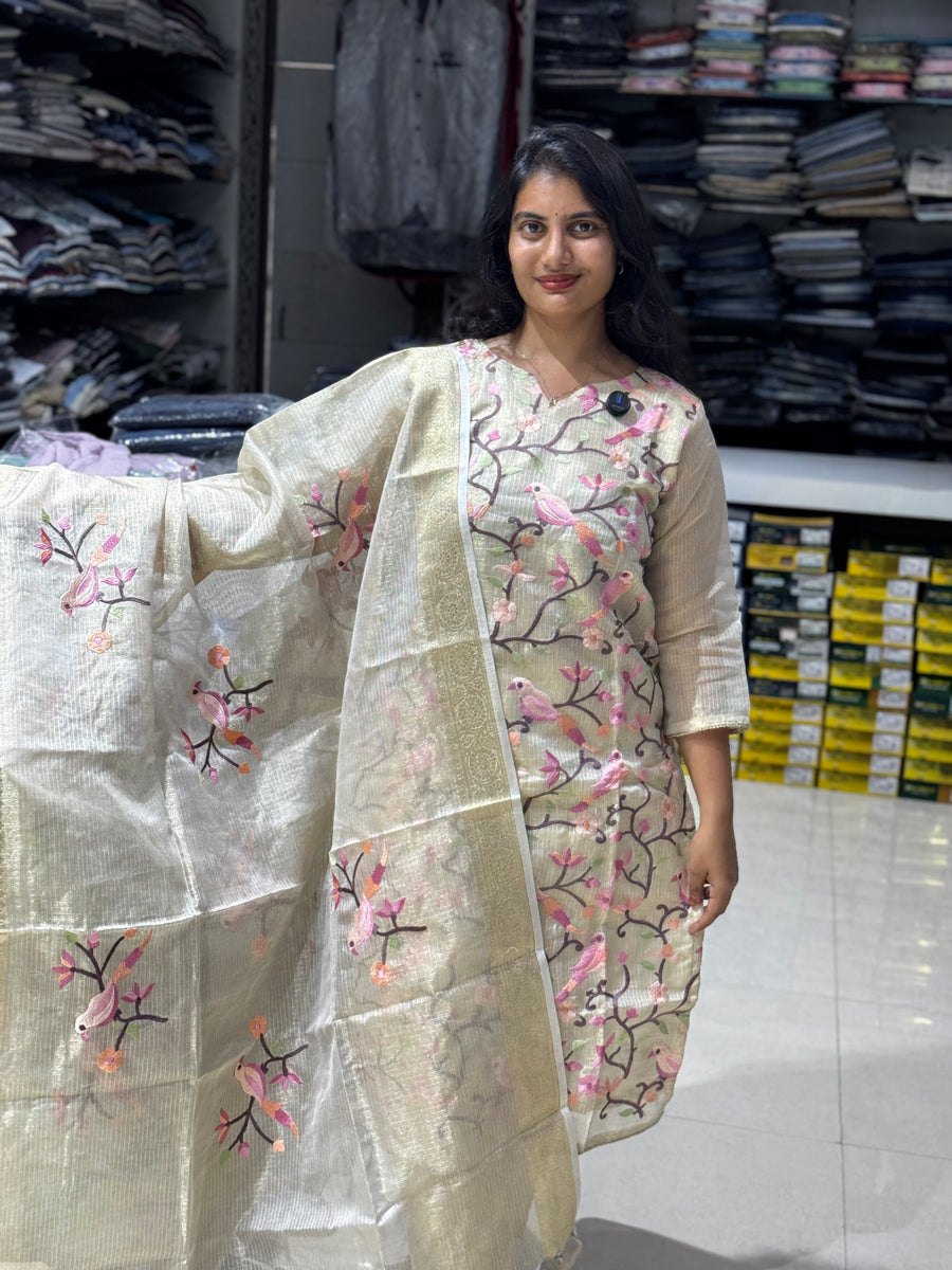 K209 Peacock Multi silk kota three peice set