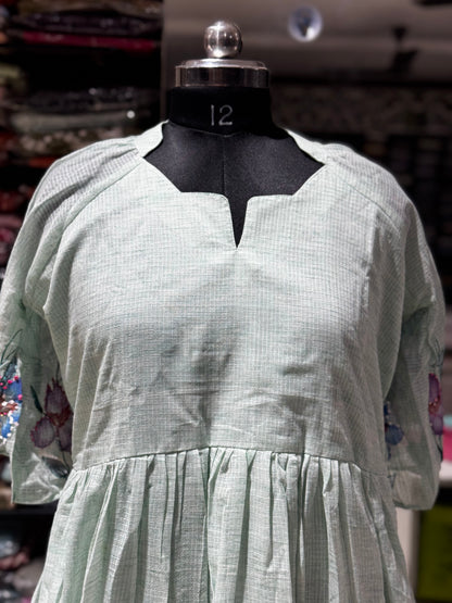 F164 Buetterfky hands Linen kota doriya dress with brush paint