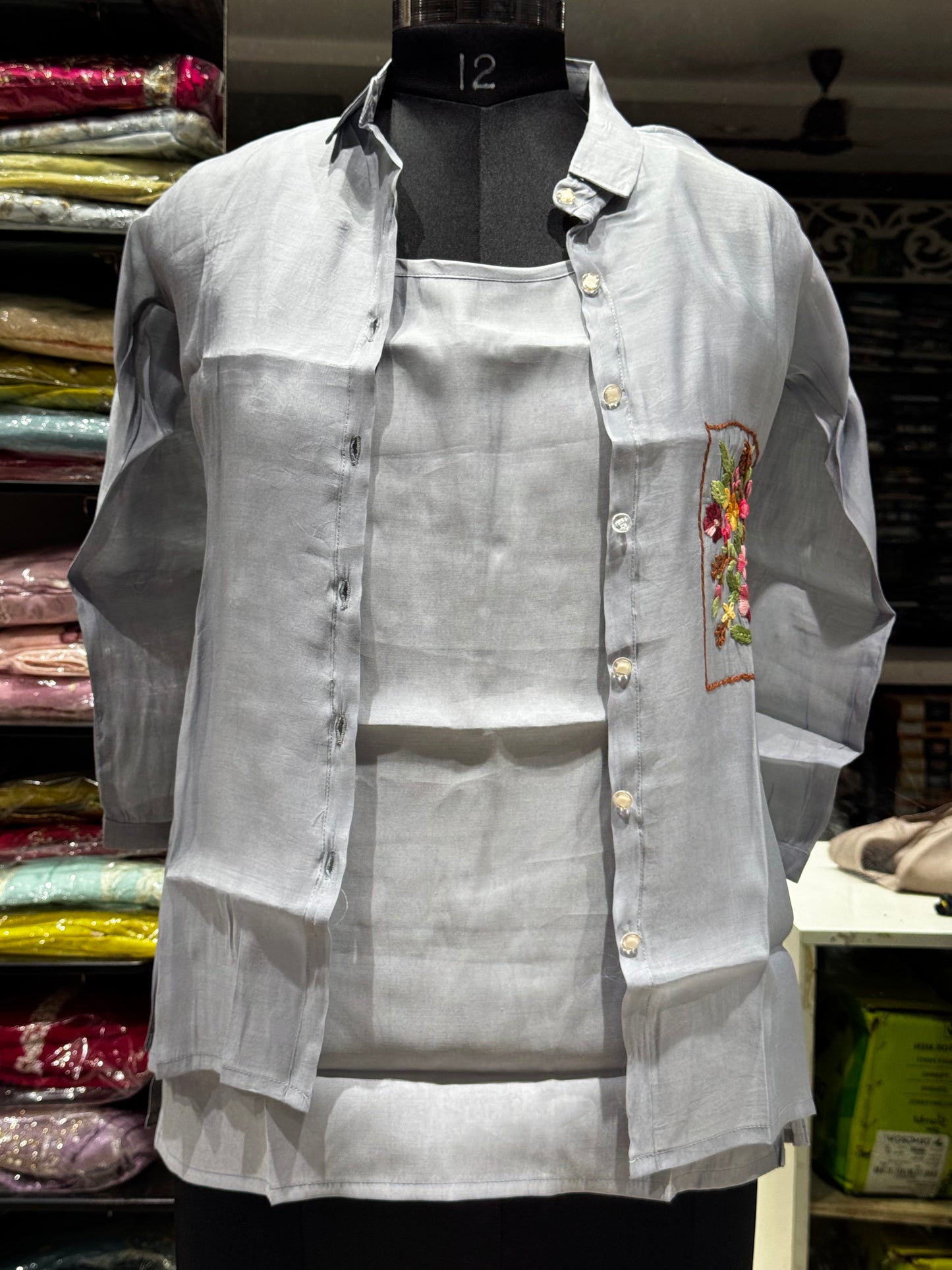 SH13 Iceblue mulchanderi shirt