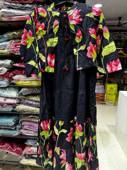 F118 Jacket style jaipur  cotton frock