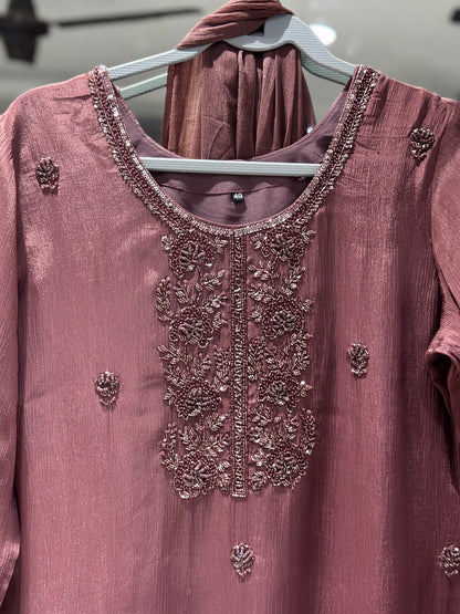 K223 Chocolate brown chinon three peice set
