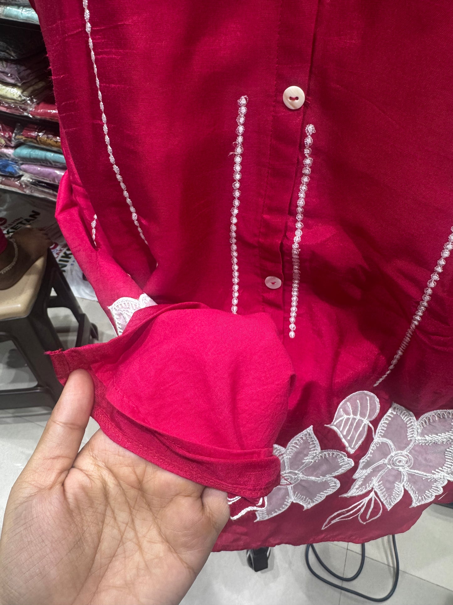 C109 Rani pink raw silk applique work cord set