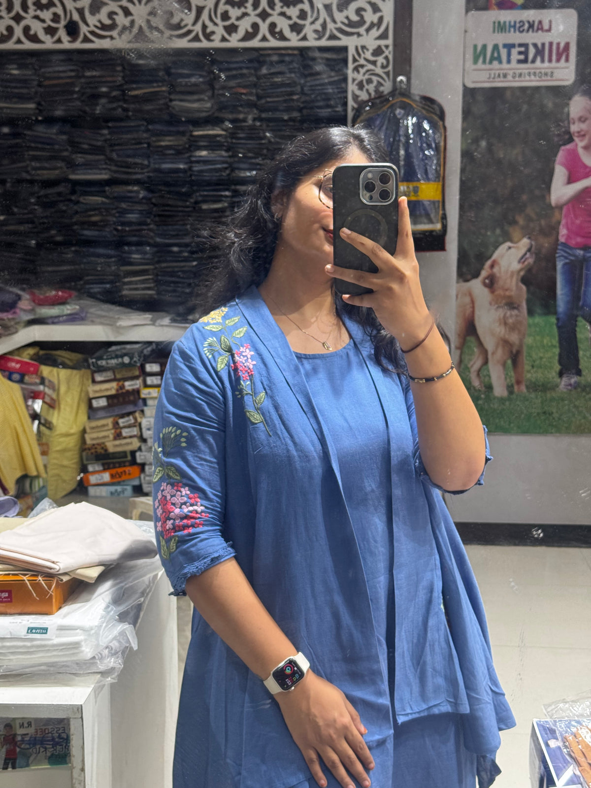 F160 Blue linen cotton dress with jacket
