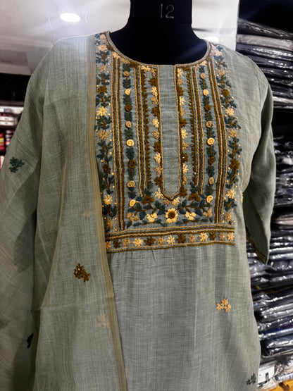 K199 Tussar cotton 3pc suit set