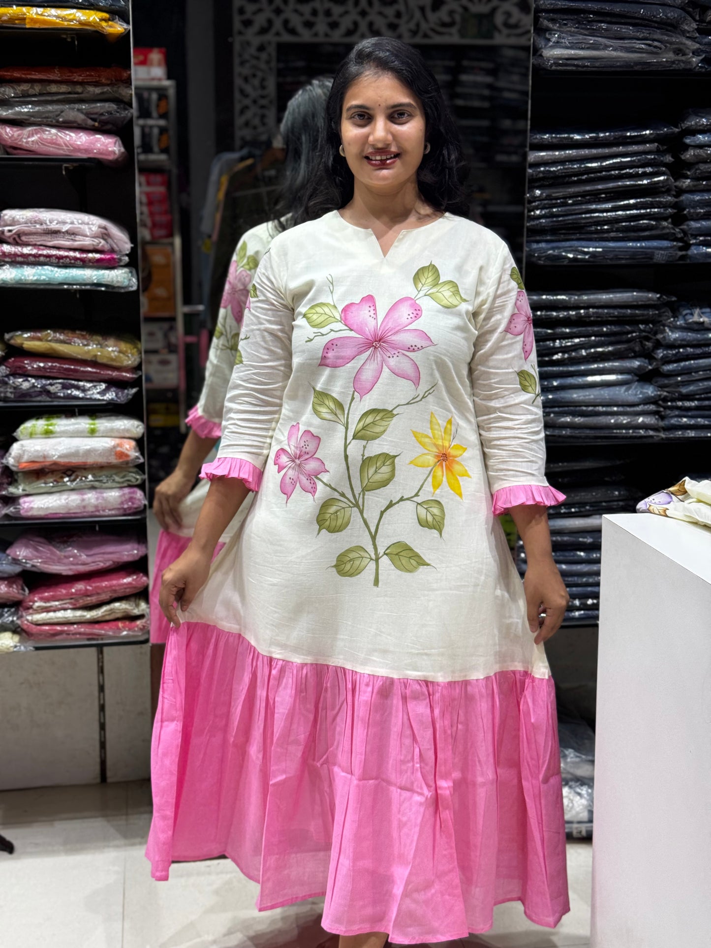 F117 Brush paint flower mulcotton frock