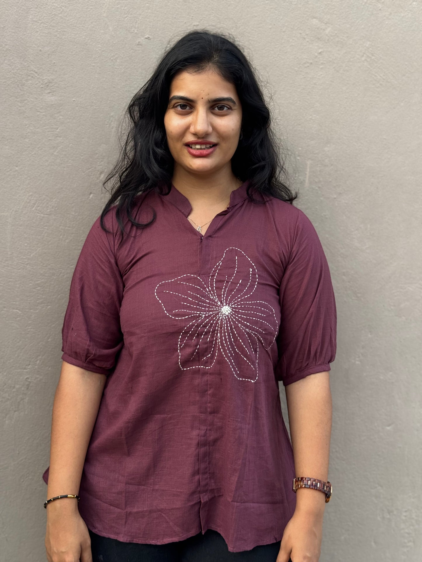 T40 Marron flower tunic