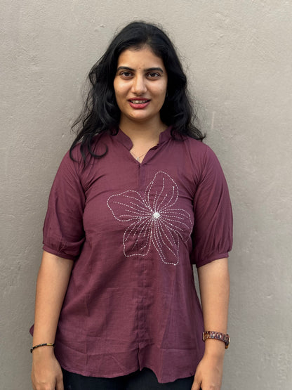T40 Marron flower tunic