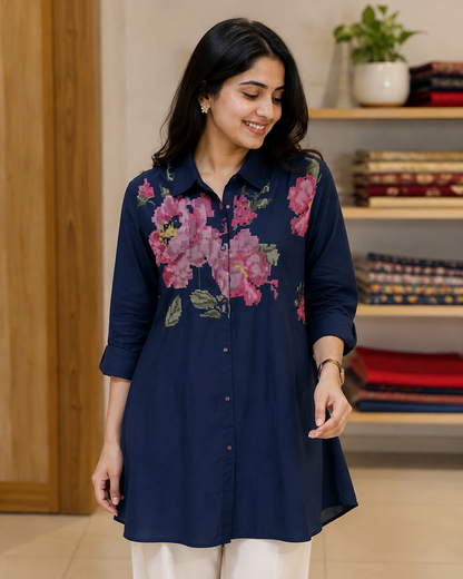 SH17 Floral satin pettipoint shirt