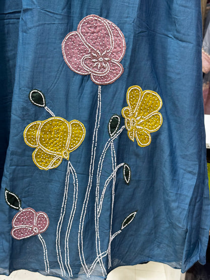 K230 Royal blue applique chinon silk suit set