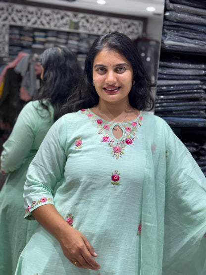 K173 Seagreen Kanthawork kurti set