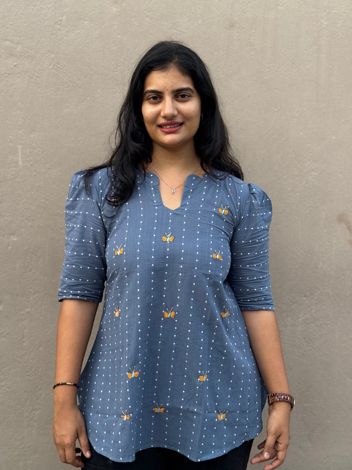 T38 Jamdani Butterfly embroidered tunic