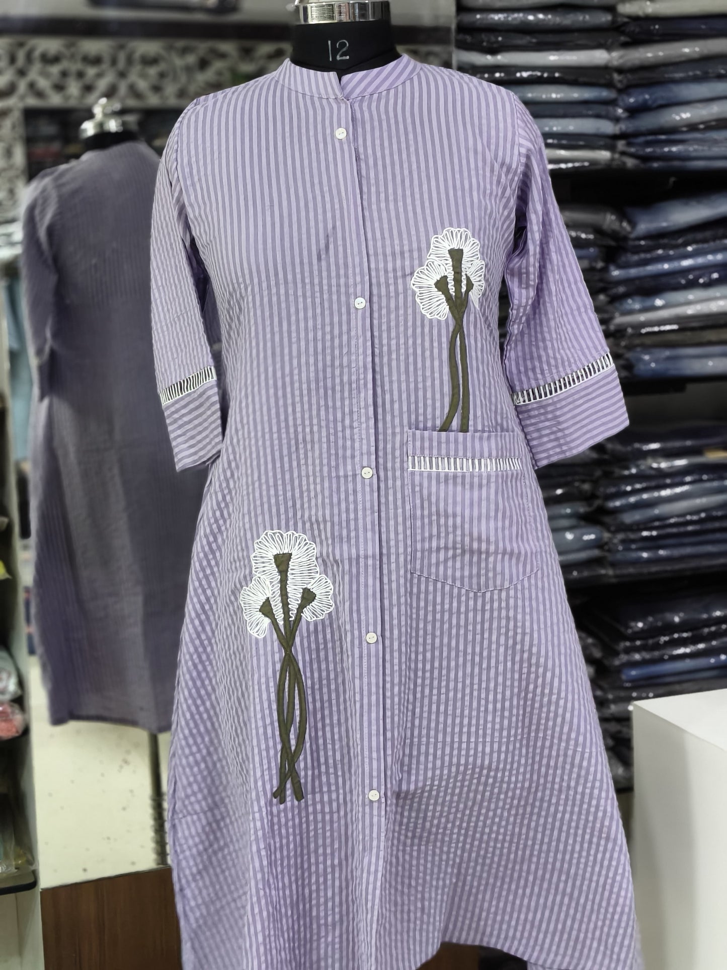 F133 Lavender cotton stripes dress