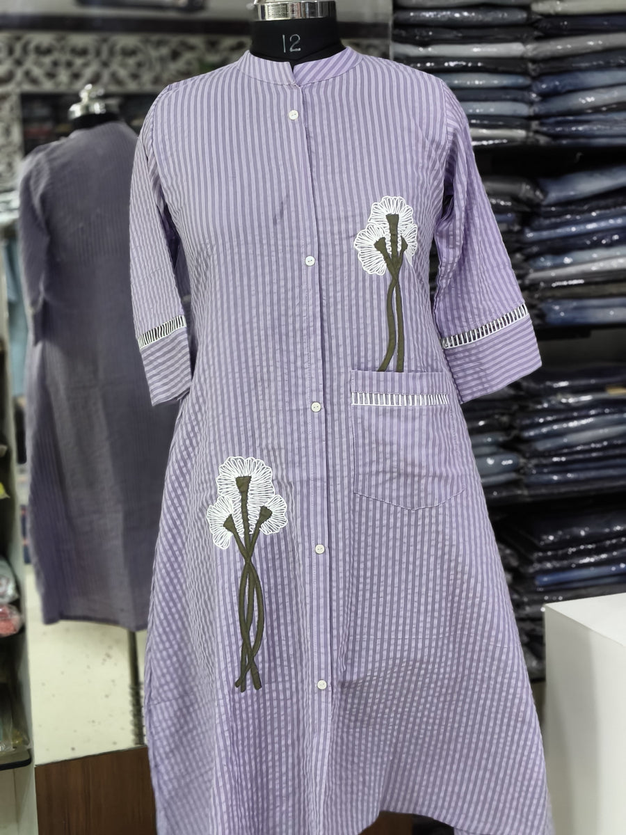 F133 Lavender cotton stripes dress