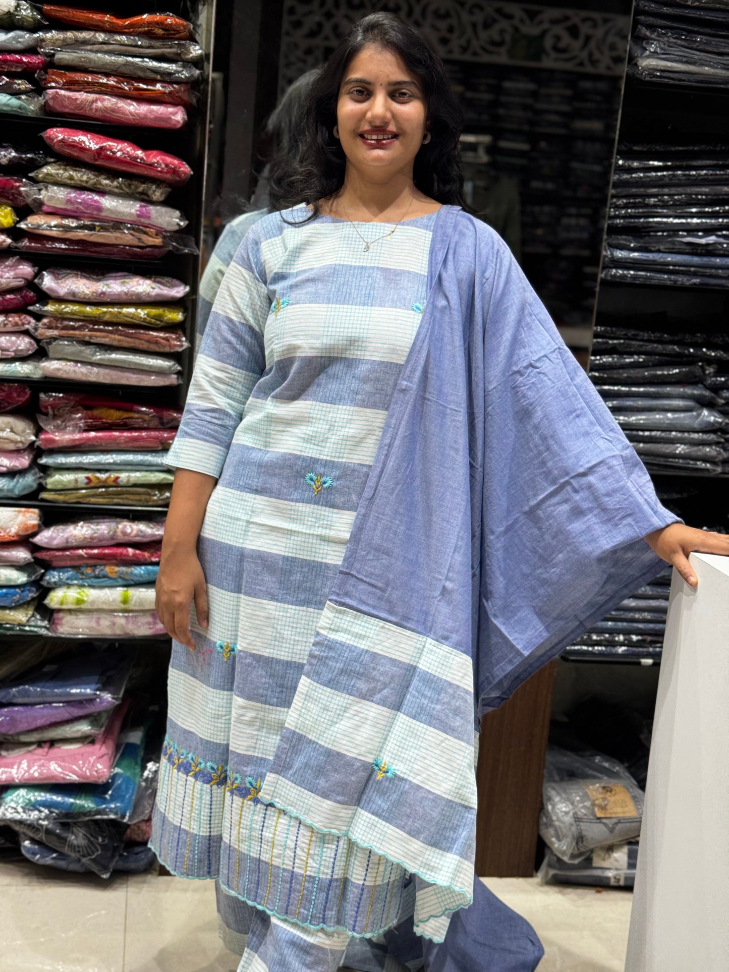 K159 Checks handloom cotton three peice set