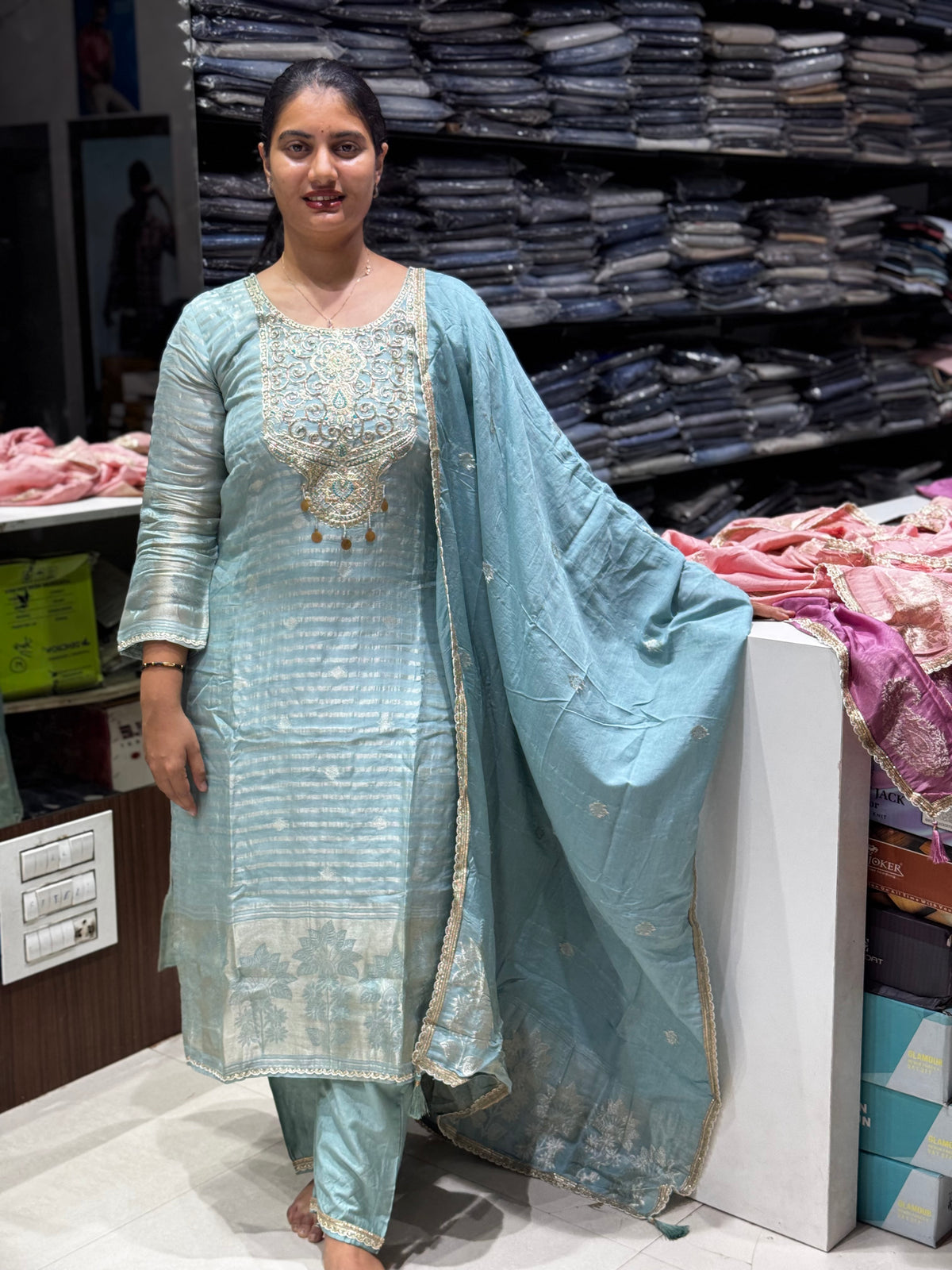 K240 Tissue Chanderi silk three peice suit set