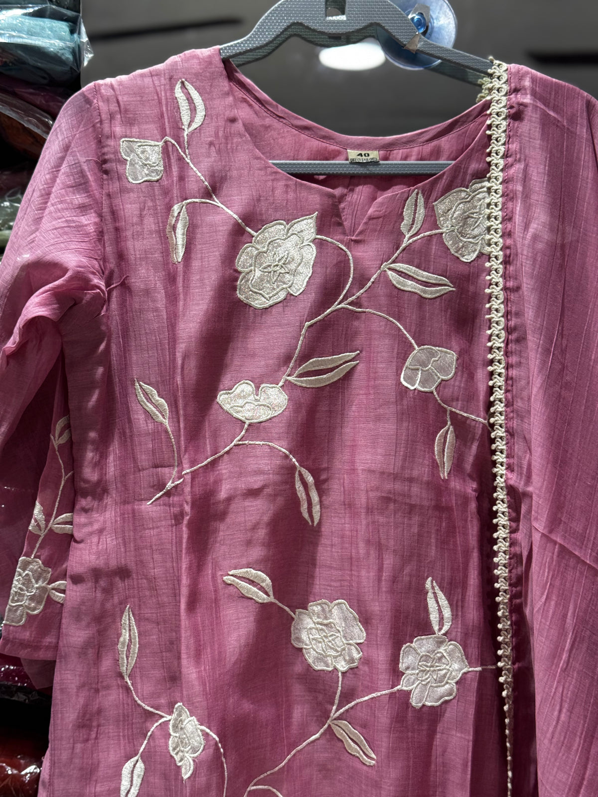 K239 Mulchanderi three peice suit set with applique work