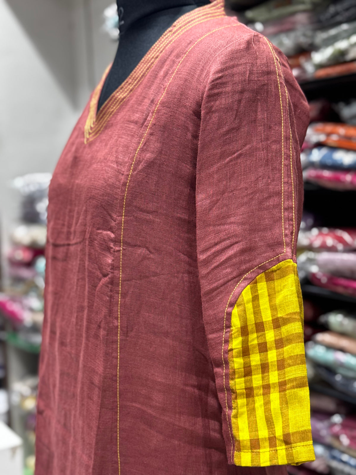 C139 Pure Linen cotton checked cord sets