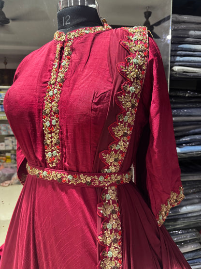 IN5 Marron red indowestern dress