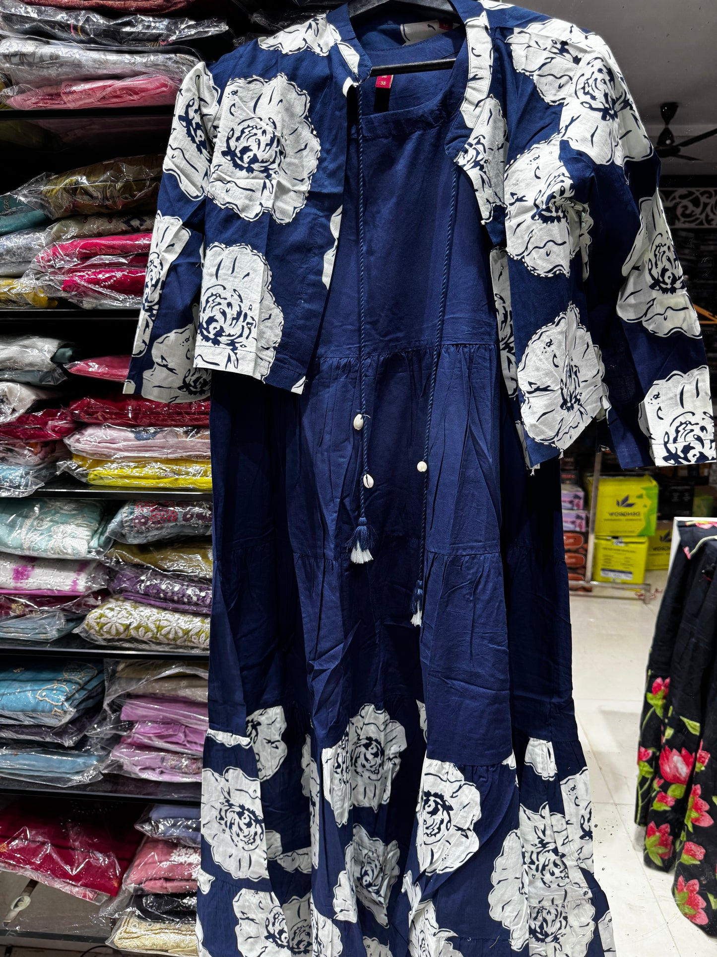 F118 Jacket style jaipur  cotton frock