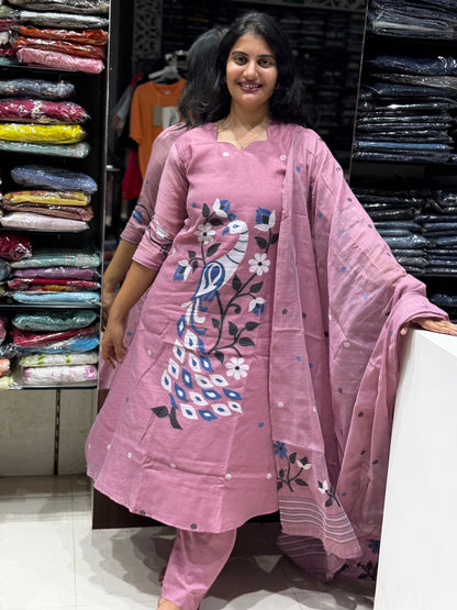 K136 MUSLIN COTTON JAMDANI ALINE 3pc set