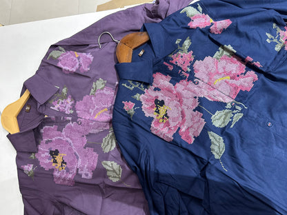 SH17 Floral satin pettipoint shirt