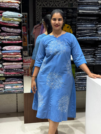 F75 SKY BLUE SLUB SILK DRESS