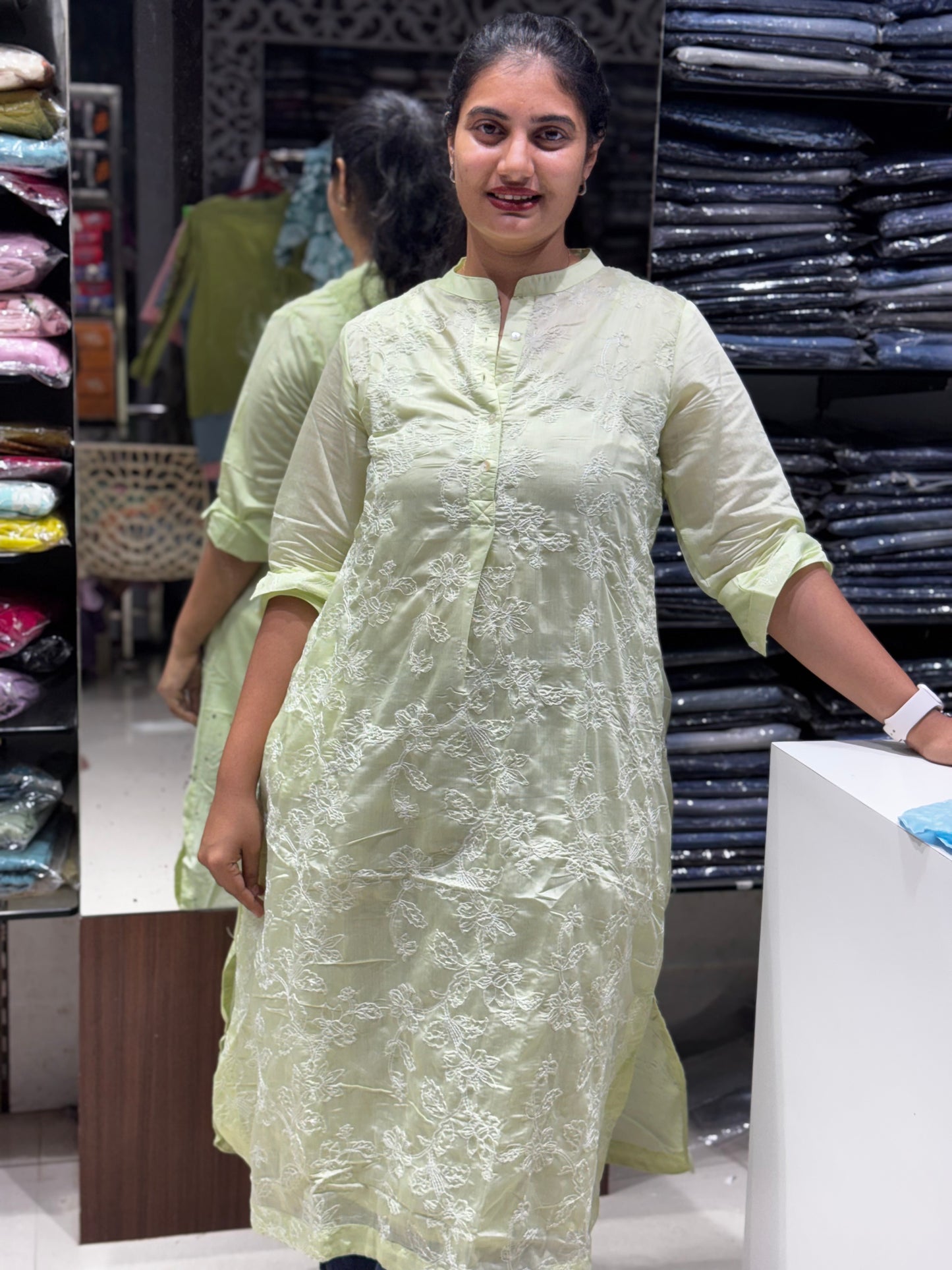 T36 Chanderi silk with thread embroidery kurti top