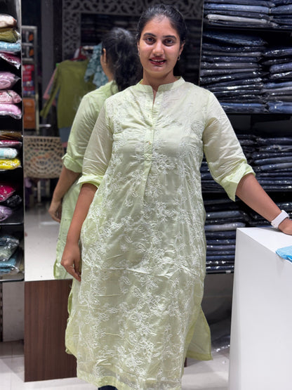 T36 Chanderi silk with thread embroidery kurti top