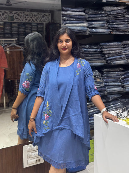 F160 Blue linen cotton dress with jacket
