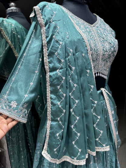 IN3 Teal blue gagra with dupatta