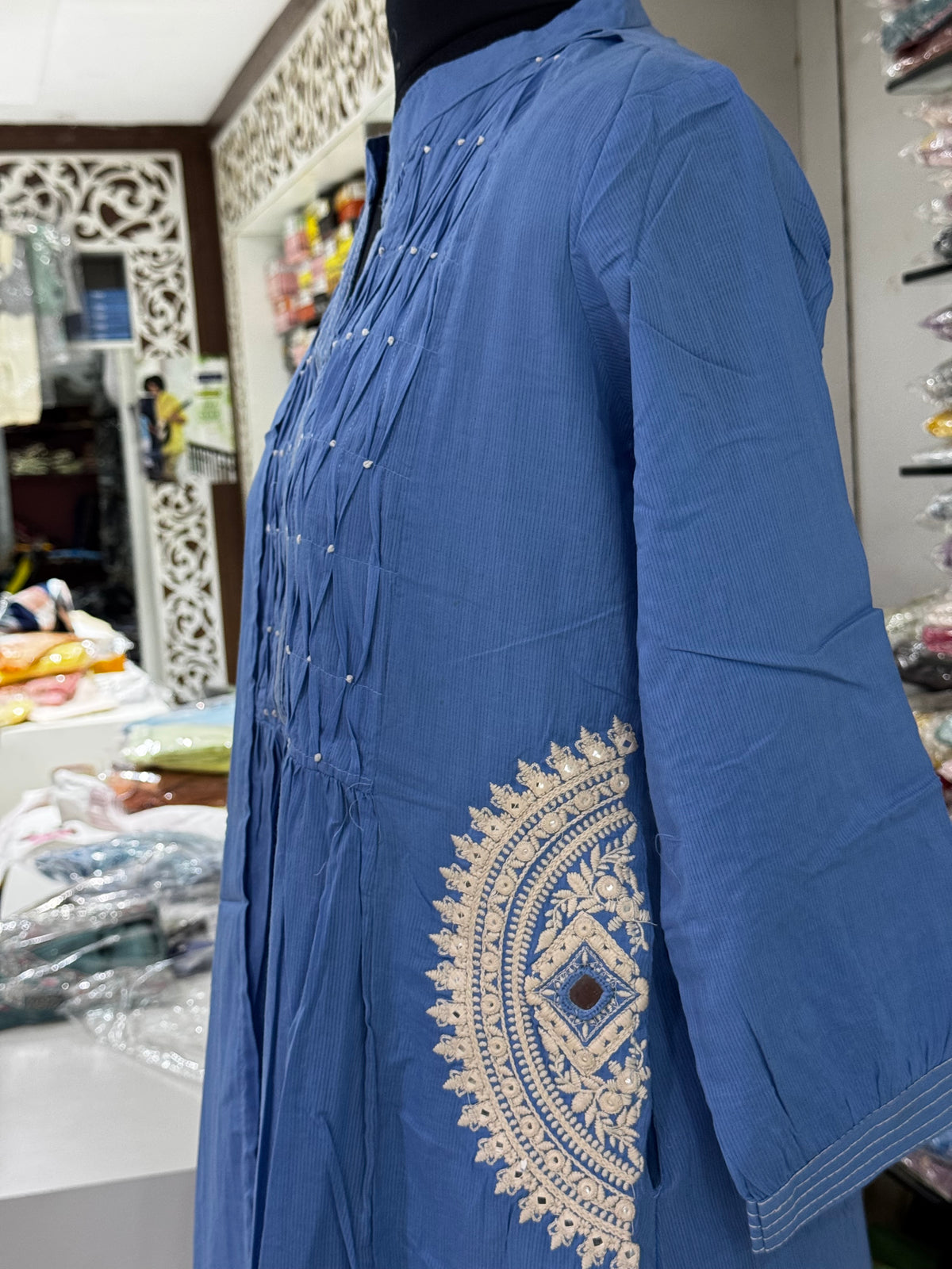 K249 blue colour Vatican silk 3pice suit set