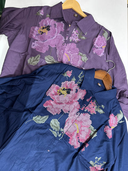 SH17 Floral satin pettipoint shirt
