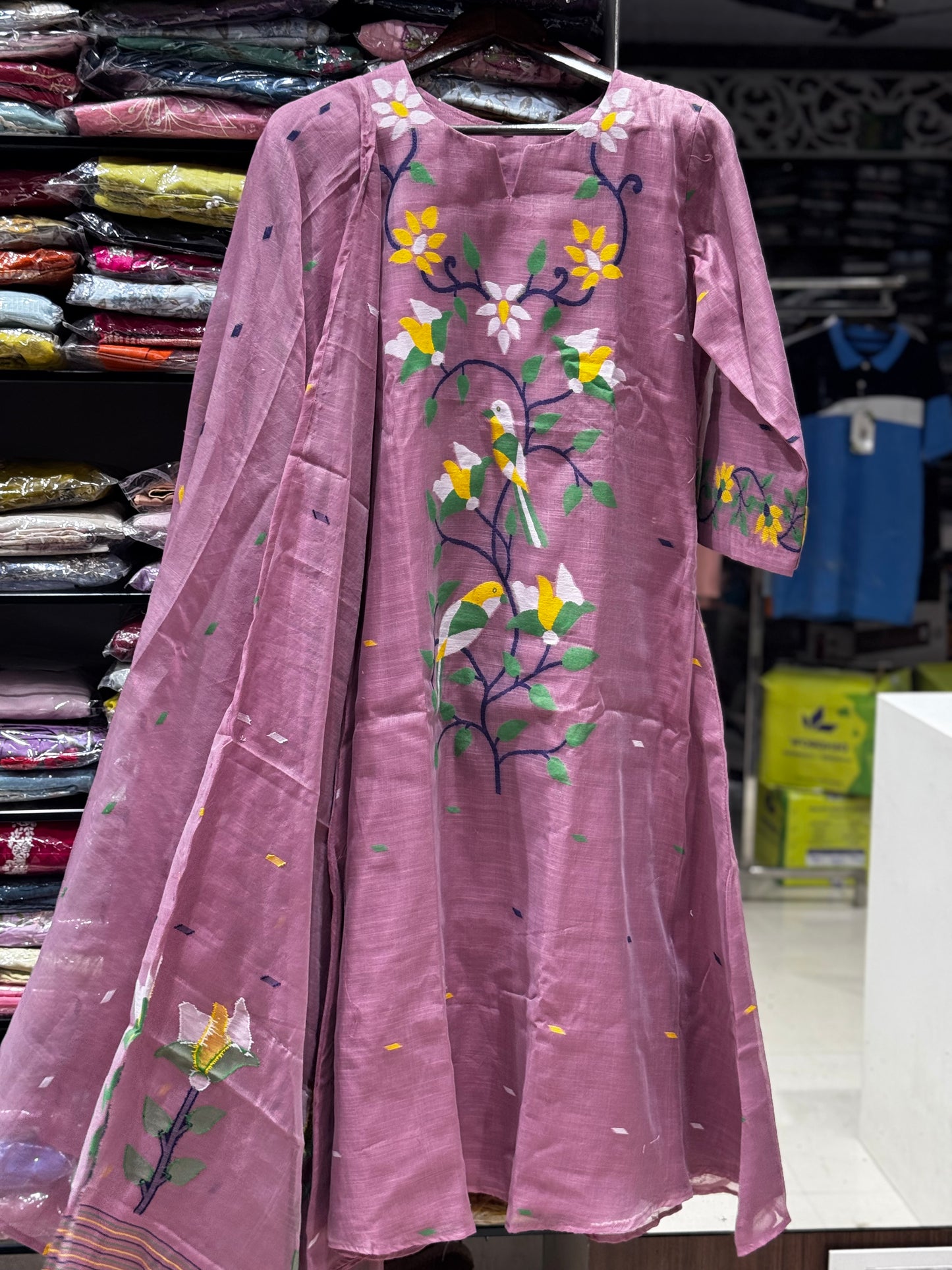 K136 MUSLIN COTTON JAMDANI ALINE 3pc set