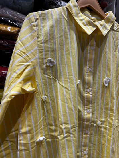 SH18Cotton stripes crochet flowers shirt