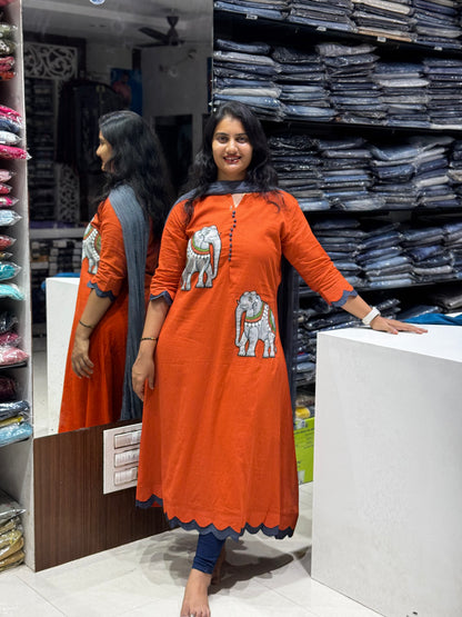 F132 Elephant handpainted mulcotton gowns