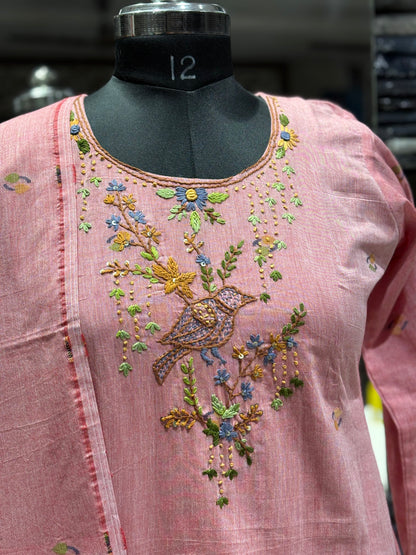 K197 Jamdani 3pice set onion pink