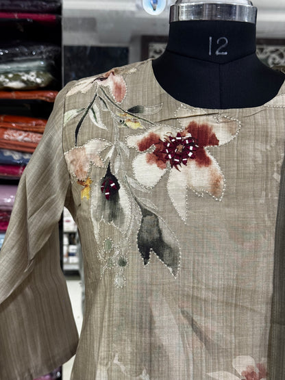 K252 Viscose linen beige three peice suit set