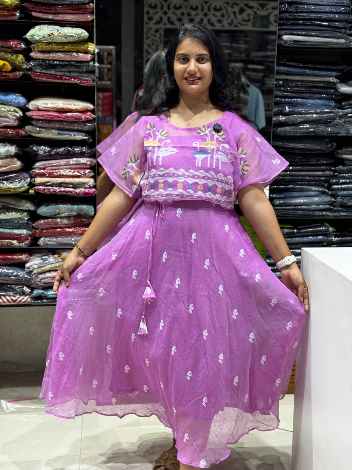 F140 Jamdani Poncho dress
