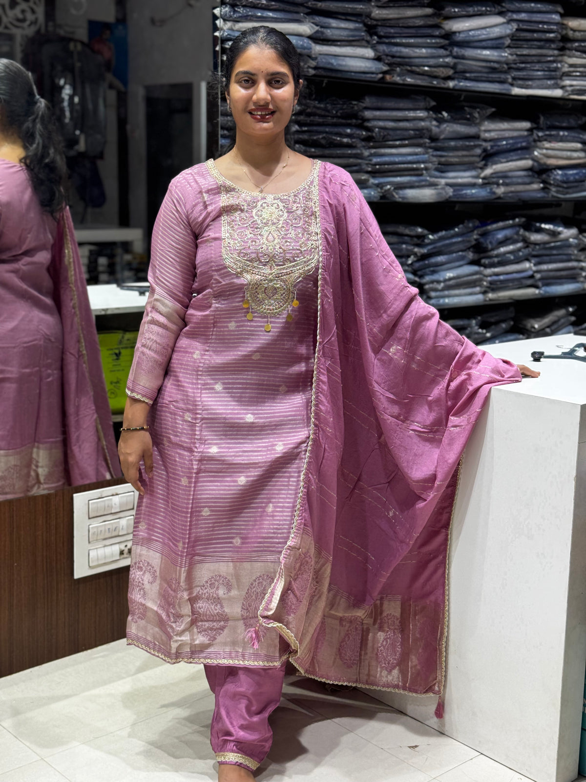 K240 Tissue Chanderi silk three peice suit set