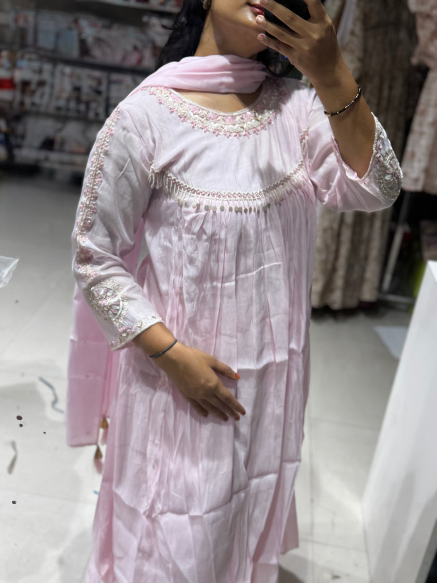 K206 Rose pink mulchanderi suit set