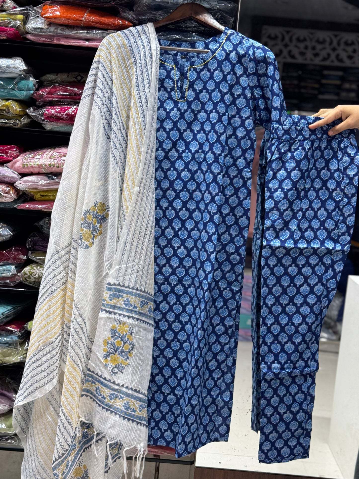 K170 Blue Jaipur block print three peice set