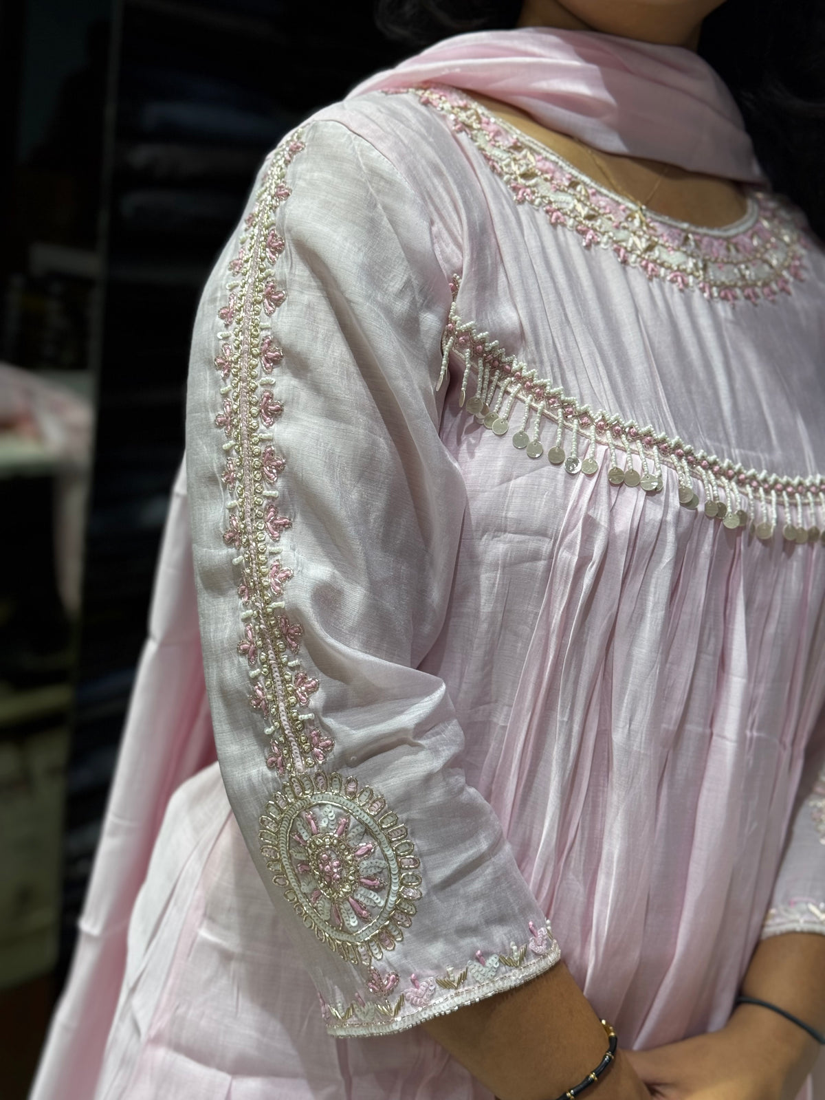 K206 Rose pink mulchanderi suit set