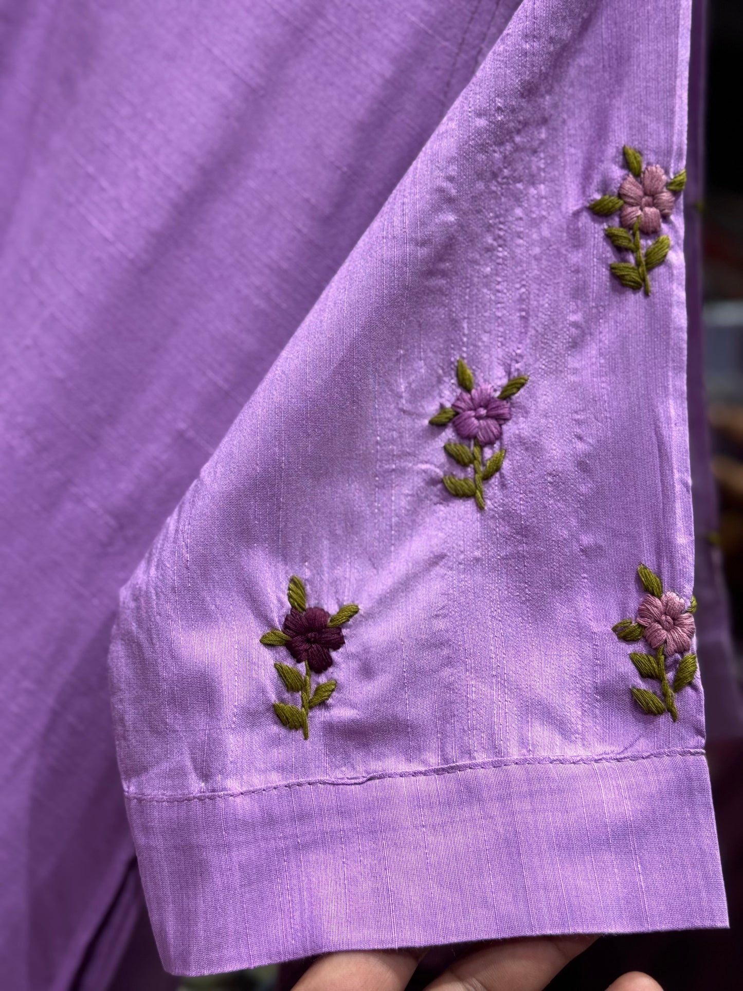 F142 Lavender Slubsilk side slit kurti