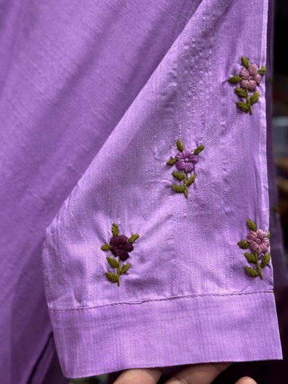 F142 Lavender Slubsilk side slit kurti